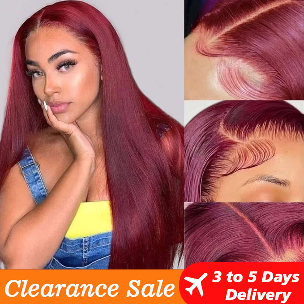 Burgundy Red x HD Lace Front Human Hair Wigs For Women j Bone Straight Frontal Wig Closure