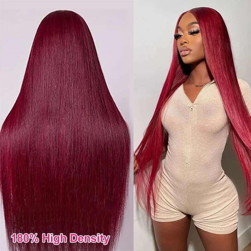 x Straight J Red Color Burgundy Human Hair Wigs Glueless Wig Ready To Wear Preplucked Brazilian without Glue