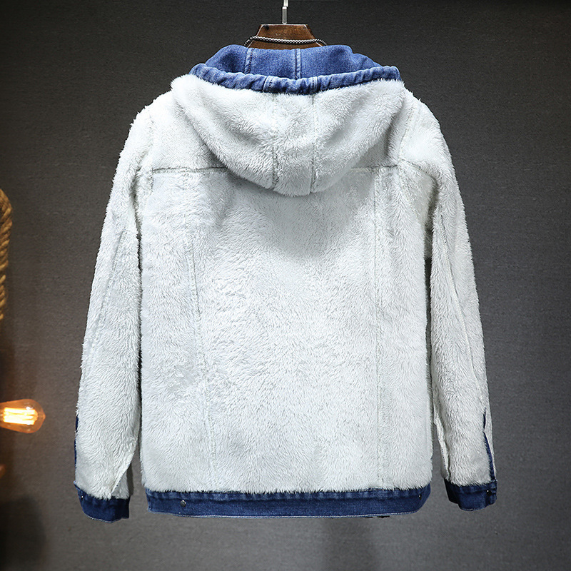 2024 New Designer Thickened Warm Men's Jacket Winter Imitation Sheep Wool Hoodie and Plush Cowboy Jacket Suitable for Young Men