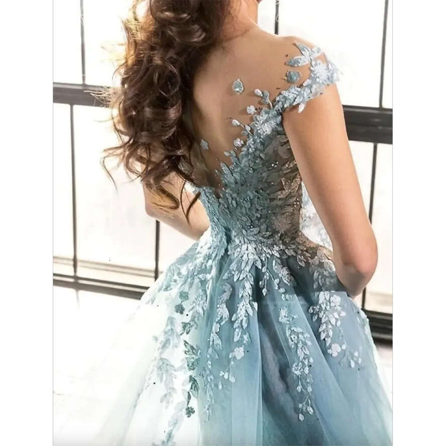Vkiss 2024 Light Blue Sweetheart Neck Prom Dress Strapless Backless Tiered High Low Formal Evening Party Gowns Vestido 0509