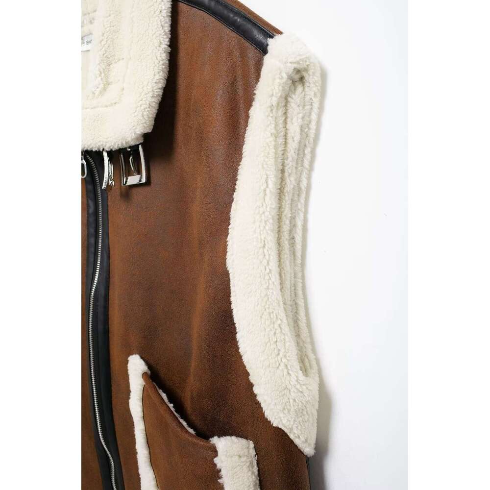 TRAFZA Vintage Fall Winter Fleece Women's Lapel Zipper Pocket New 2024 Fashion Casual Elegant Retro Vest