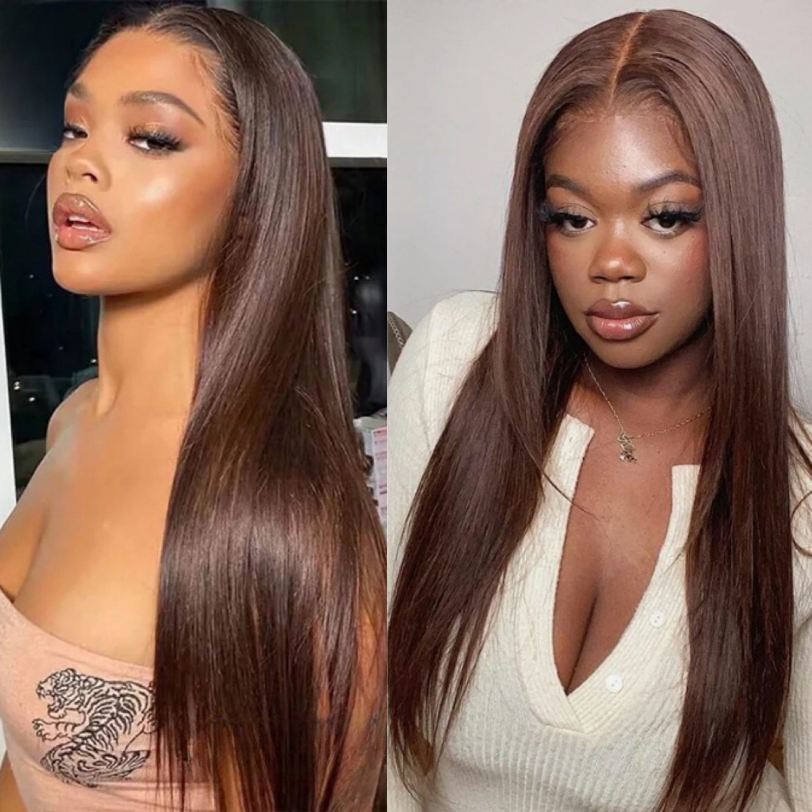 Chocolate Front Long Straight Synthetic Wig Glueless Dark Brown Colored Hair Frontal Lace Wigs for Women Fashion