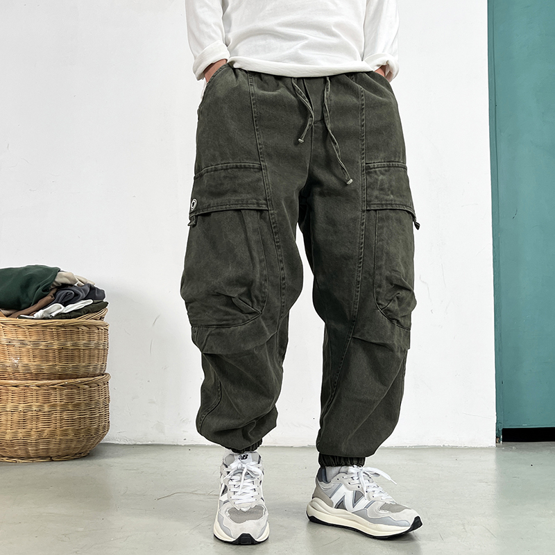 High Quality Plus Size Cargo Men Vintage Big Pocket Wear-Resistant Baggy Pants Fashions Khaki Joggers Male Casual Trousers