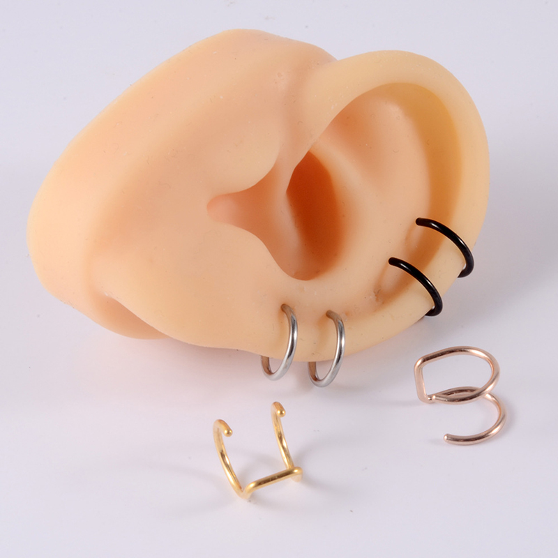 1Pair Stainless Steel C Ear Cuff Helix Cartilage Clip On Wrap Earrings Fake Nose Ring 1.2x8mm Ear Clip Non-Piercing Adjustable Men Women