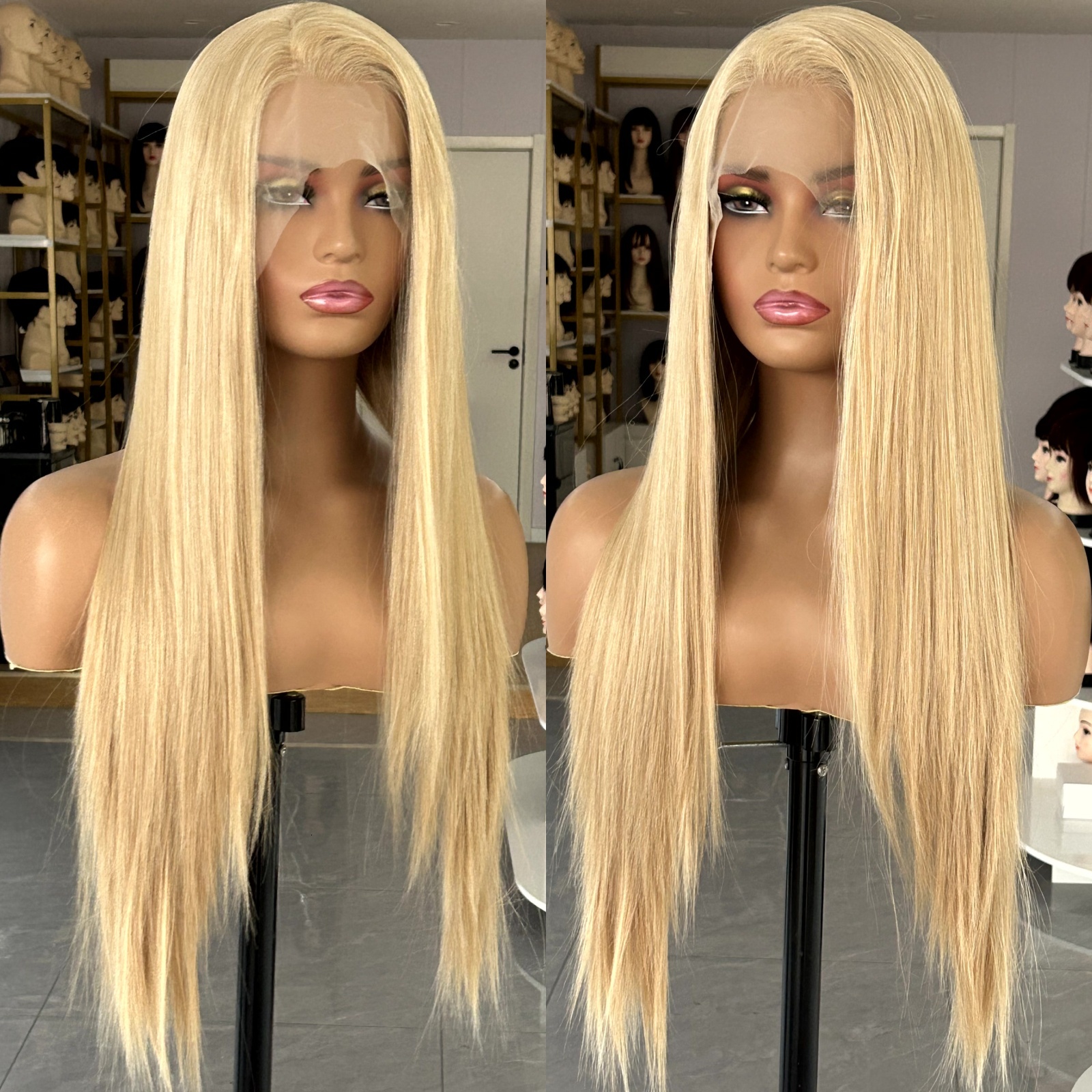 Highlights Long Straight Synthetic Lace Front Wig Honey Blonde Colored Hair 13X4 Frontal Wigs for Women Party Cosplay