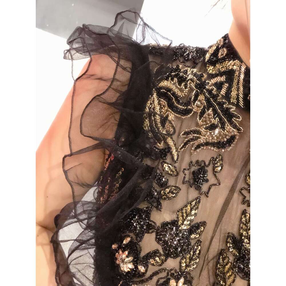 Real Picture Zuhair Murad Black Golden Bead Elegant Custom Made urious Evening Party Dress New or Length Handmade 2024