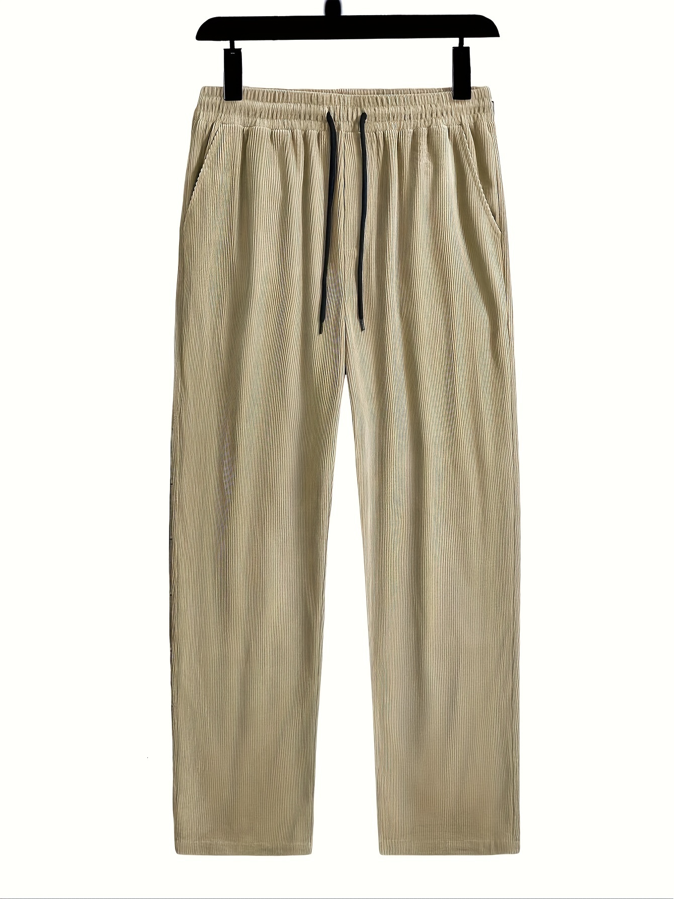 Men's basic corduroy straight leg pants, solid color pants with pockets, suitable for casual daily wear