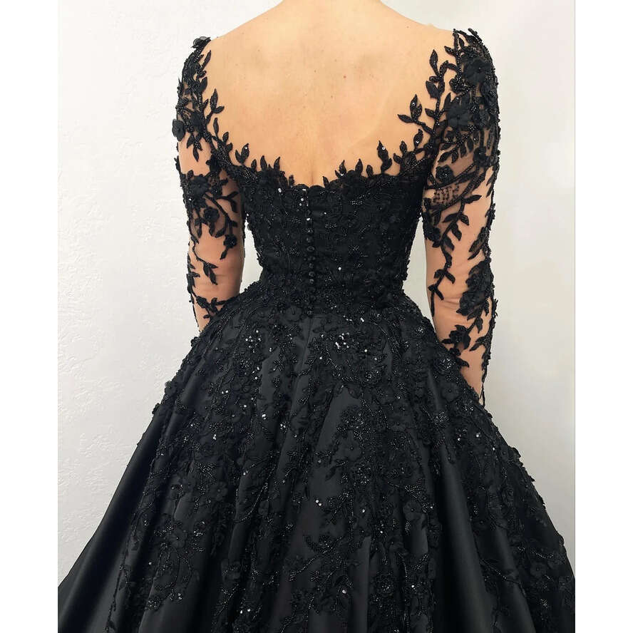 Stunning A E Gothic Illusion Long Sleeves Boho Dresses Bridal Gowns Sequins Lace Appliques Country Black Wedding Dress 0515
