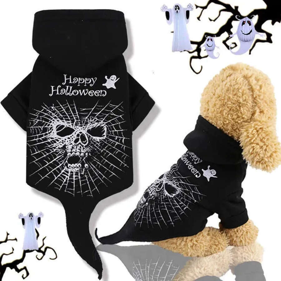 Halloween Fleece Thicken Hoodies Puppy Kitten Clothes Dog Cat Costume Black Skull Sweater Winter Warm Pet Clothing Bh2343 TQQ