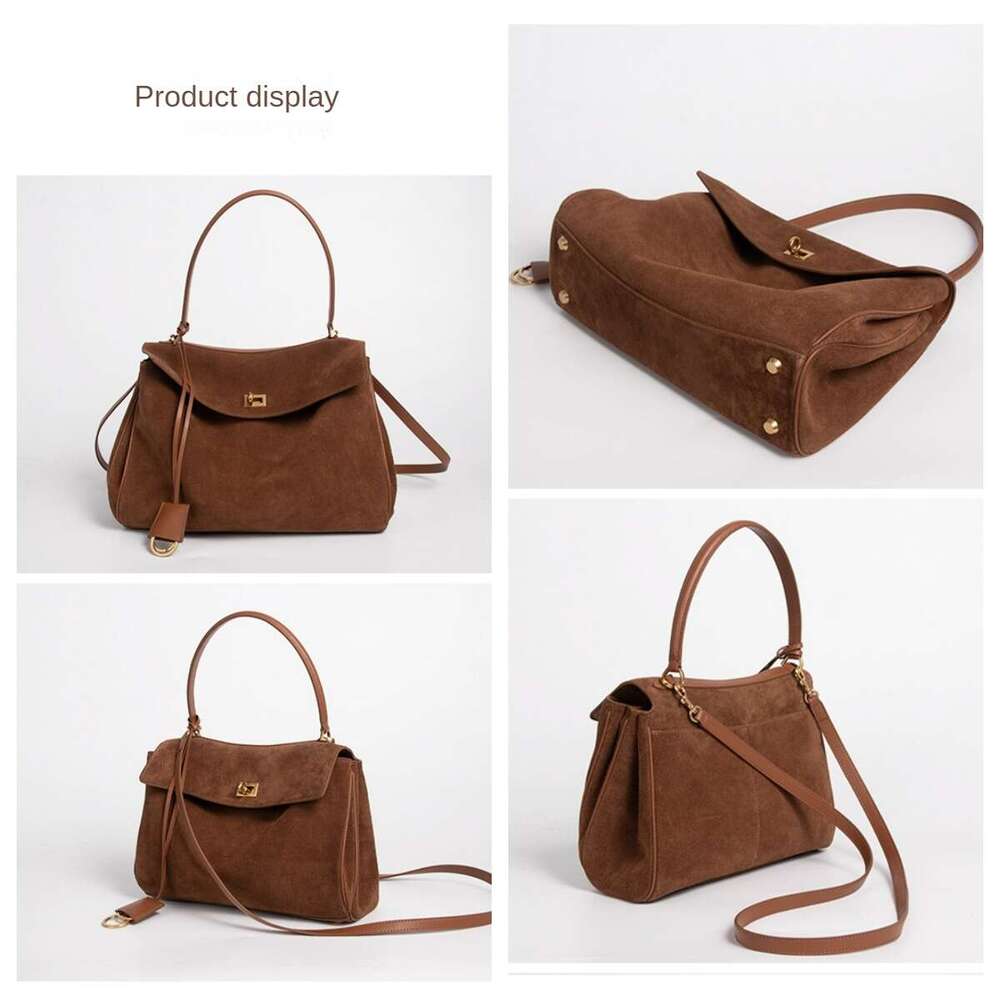 2024 Fall And Winter New Roden Soft Suede Tote Large Capacity Frosted Leather Lock Kylie Single Shoulder Crossbody Bag