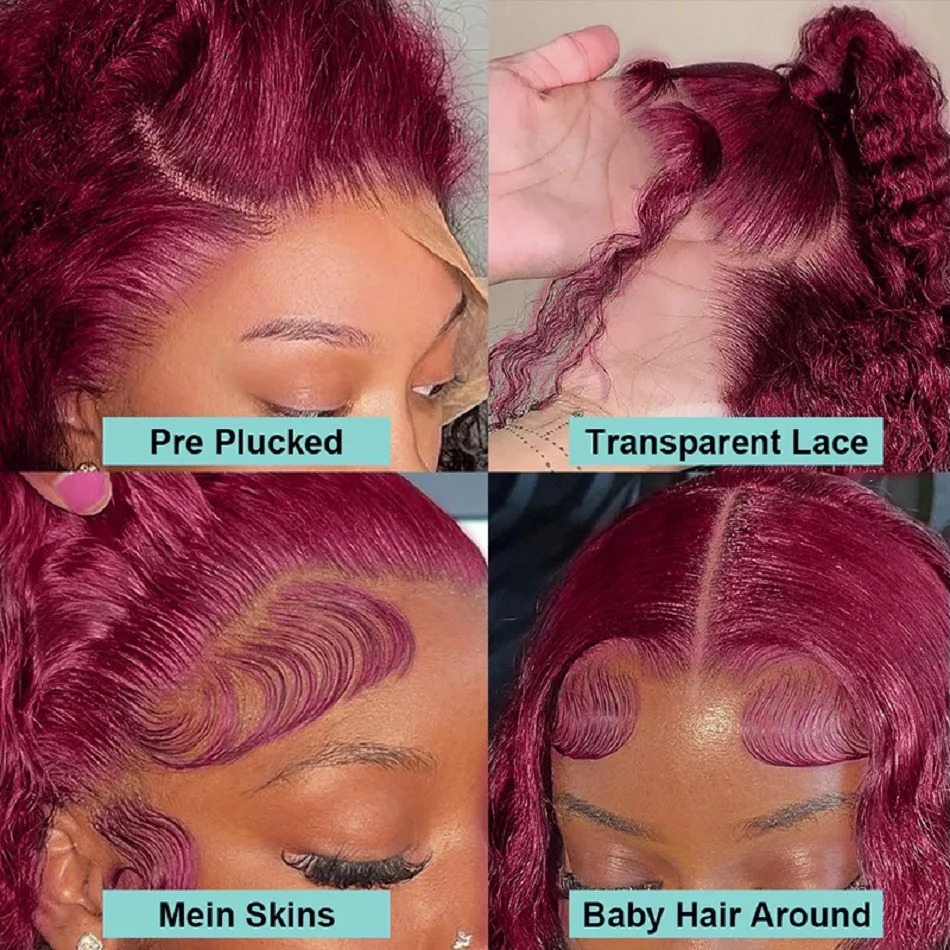 99J Bury Human Hair Curly wigs Colored 13X6 Hd Lace Frontal 13X4 Deep Wave Water Red Wig