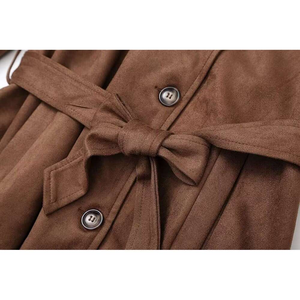 Trafza-Women Belted Lapel Lace-Up Buttons New 2024 Fall Winter Fashion Classic Vintage Long Coat