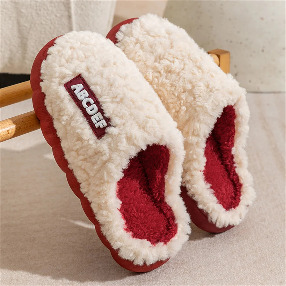 Women Winter Warm Home Slippers Thicken Indoor Floor Slides Plush High Heels Fur Cotton Shoes Ladies Couples Slipper 241025