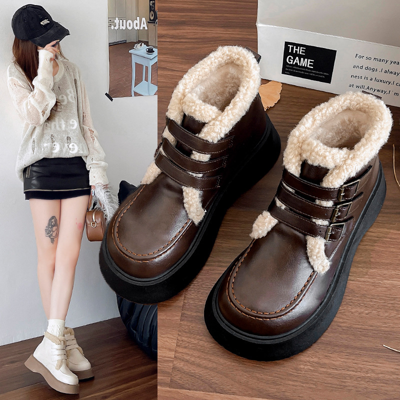Women Fashion Boots:British Style Thick Soled Martin Boots Winter New Trendy Fleece Warm,Black/Brown/Apricot,Free shipping
