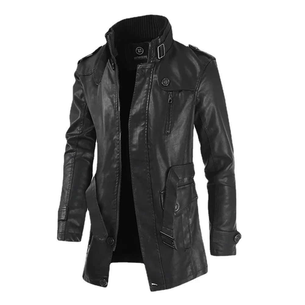 Trench Coats leather jackets Street Windbreaker PU Coat Jacket Men Leather Clothing Thick Jacket Fleece Men jackets 241028