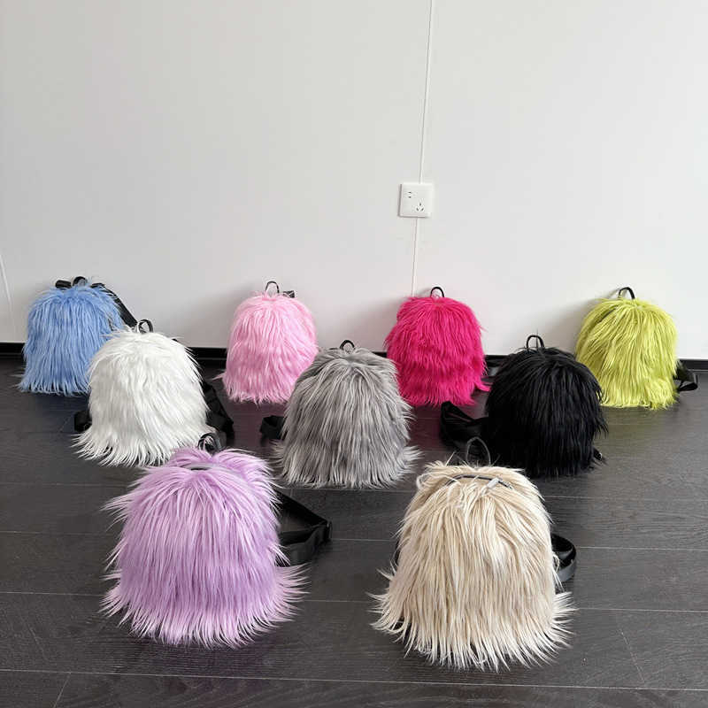 autumn winter long hair adjustable backpack with niche design, plush tassel versatile y2k spicy girl backpack 241015