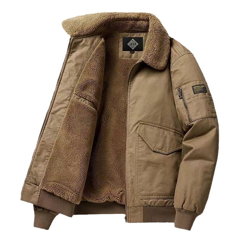 2024 new designer men's thick pilot wool winter add wool thick and warm loose work jacket cotton jacket