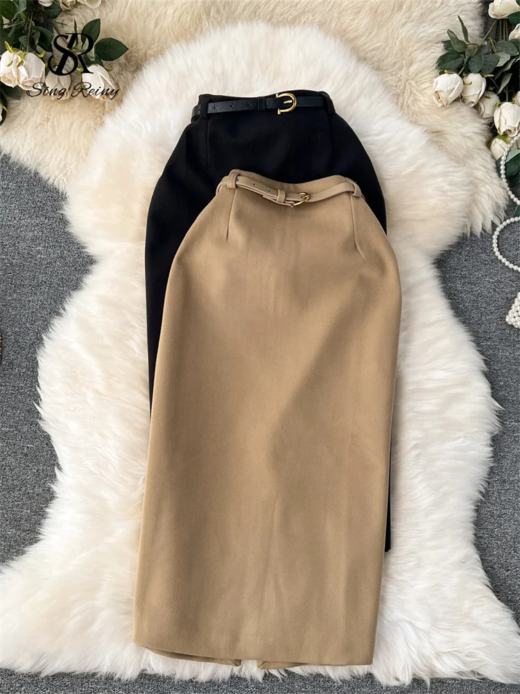 Singreiny Temperment Women OL Skirt Solid Zipper Strap Fashion High Street Korean Style Fashion Basic Slimming Skirt 241028