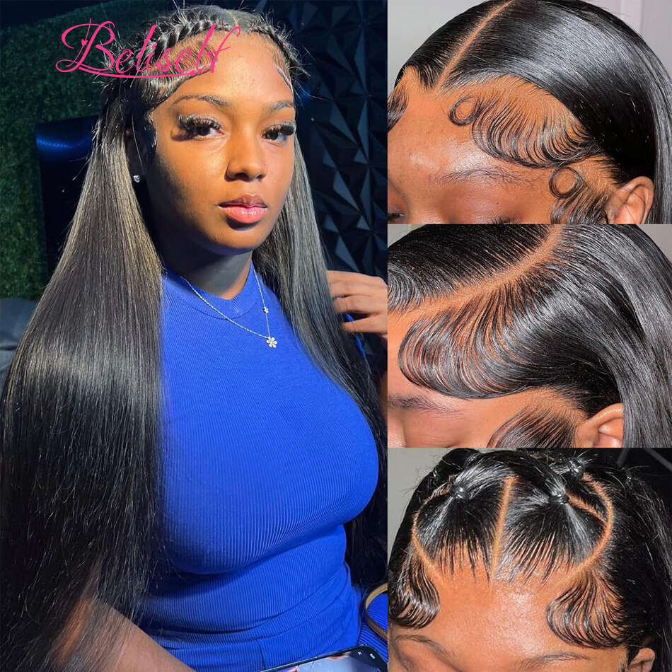 HD Transparent Lace Front Human Hair Wig x Straight Frontal Pre Plucked Closure Beliself