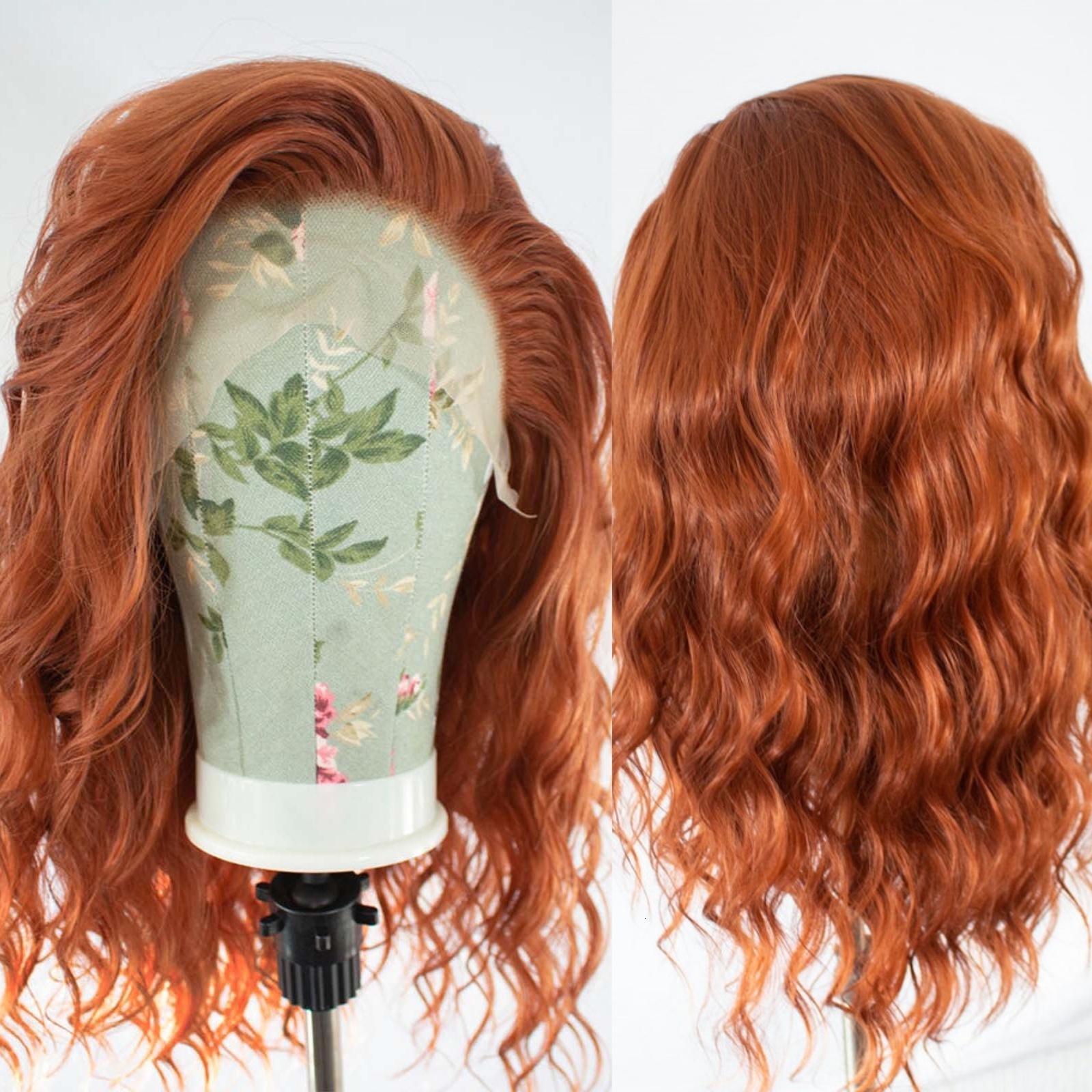 Orange Synthetic Lace Front Curly Bob Wig Deep Wave Ginger Brown Auburn Colored Short Wavy Hair Wigs for Women