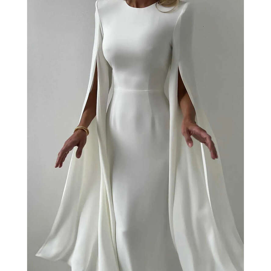 Unique Mermaid Prom Long-Sleeve Capped Design Fairy Ankle Length Front Split Celebrity Evening Dresses Plus Size Custom Made L24473 0508