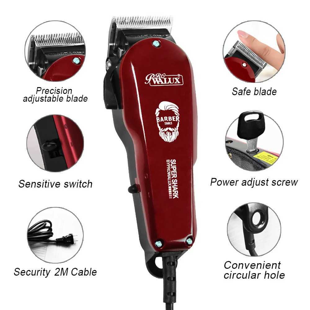 WALUX Professional AC220-240V Hair Clipper 10W Powerful Hair Trimmer Home Man Shaver 2M Cable Hair Cutting Machine 8 Guard Combs W241212