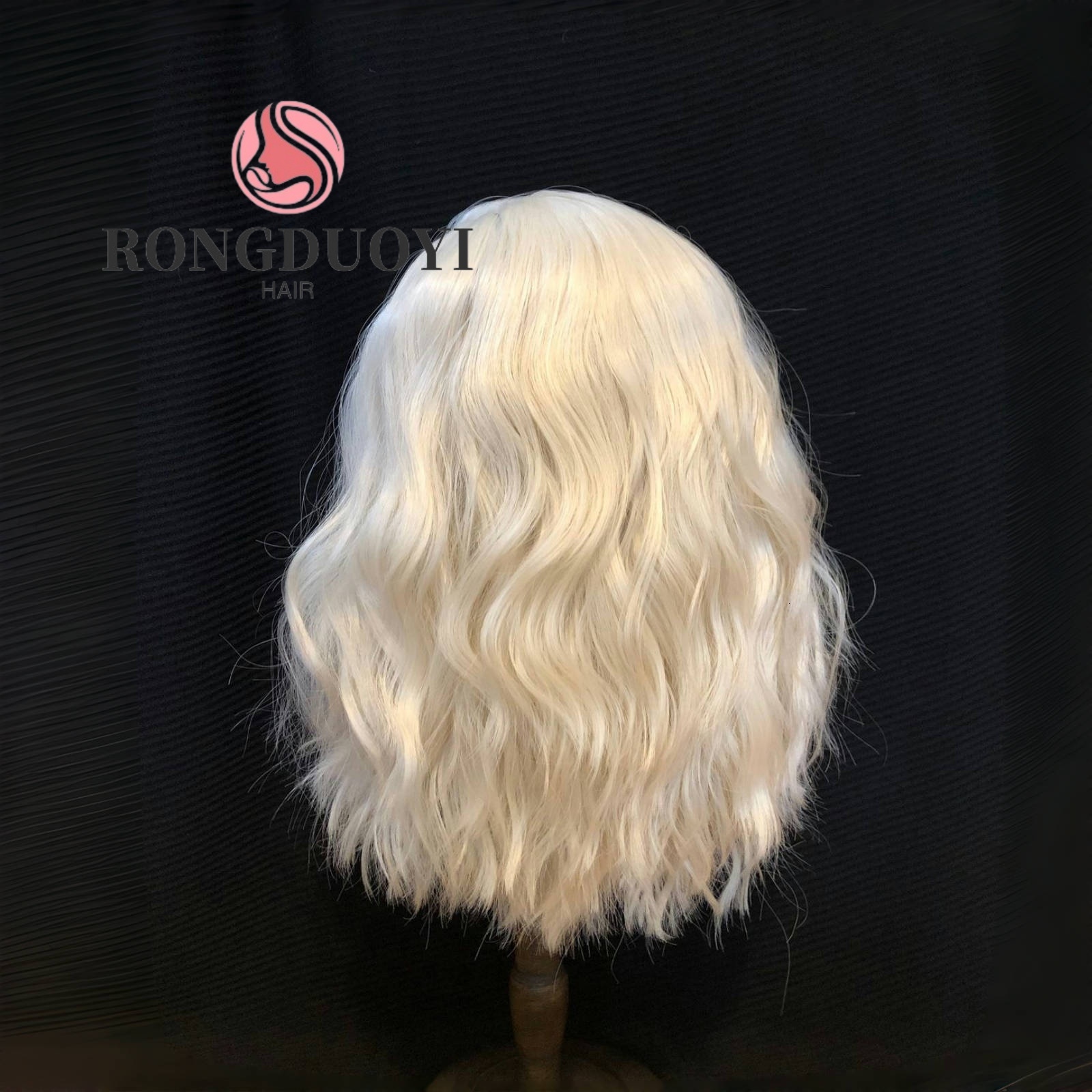 Platinum Blonde Bob Natural Wavy Synthetic Front Wig Curly Shoulder Short Hair Colored 13X4 Lace Frontal Wigs for Women