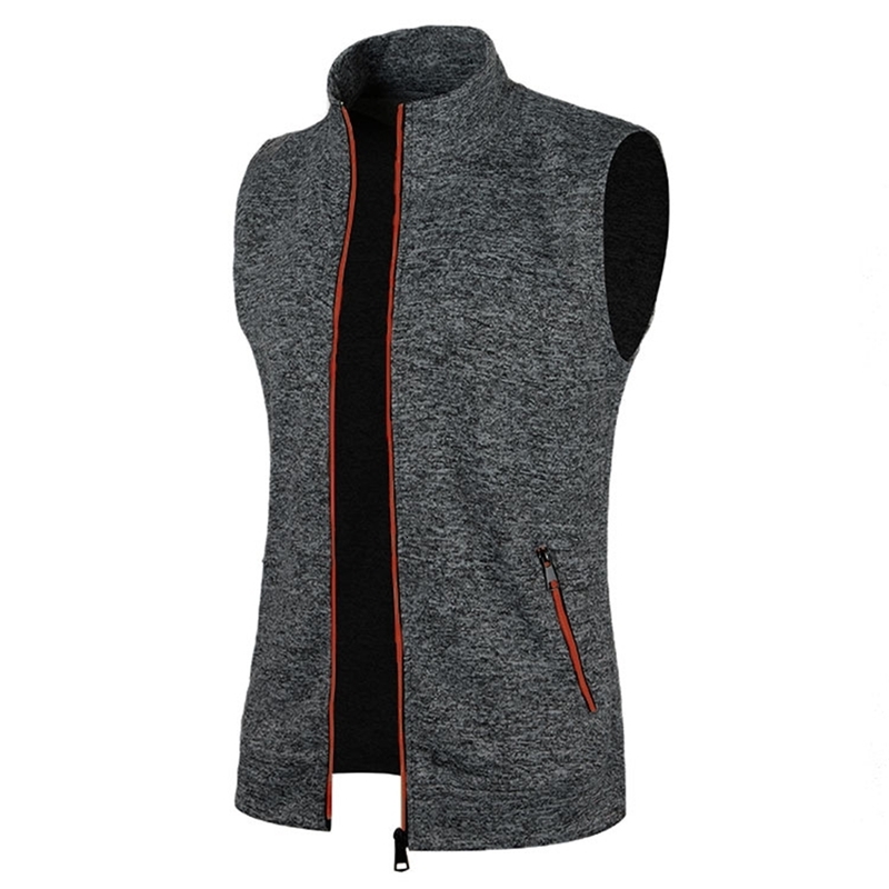 Autumn and winter mens knitted velvet fashion casual top zipper vest sleeveless high neck fleece solid color wear 241025