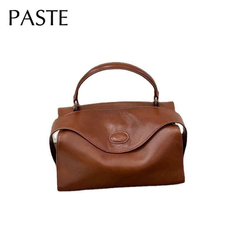 New Vintage European Stylish Purple Pillow Tote Oil Wax Cow Leather Women's Handbag High Class Commuter Ladies Shoulder Bag