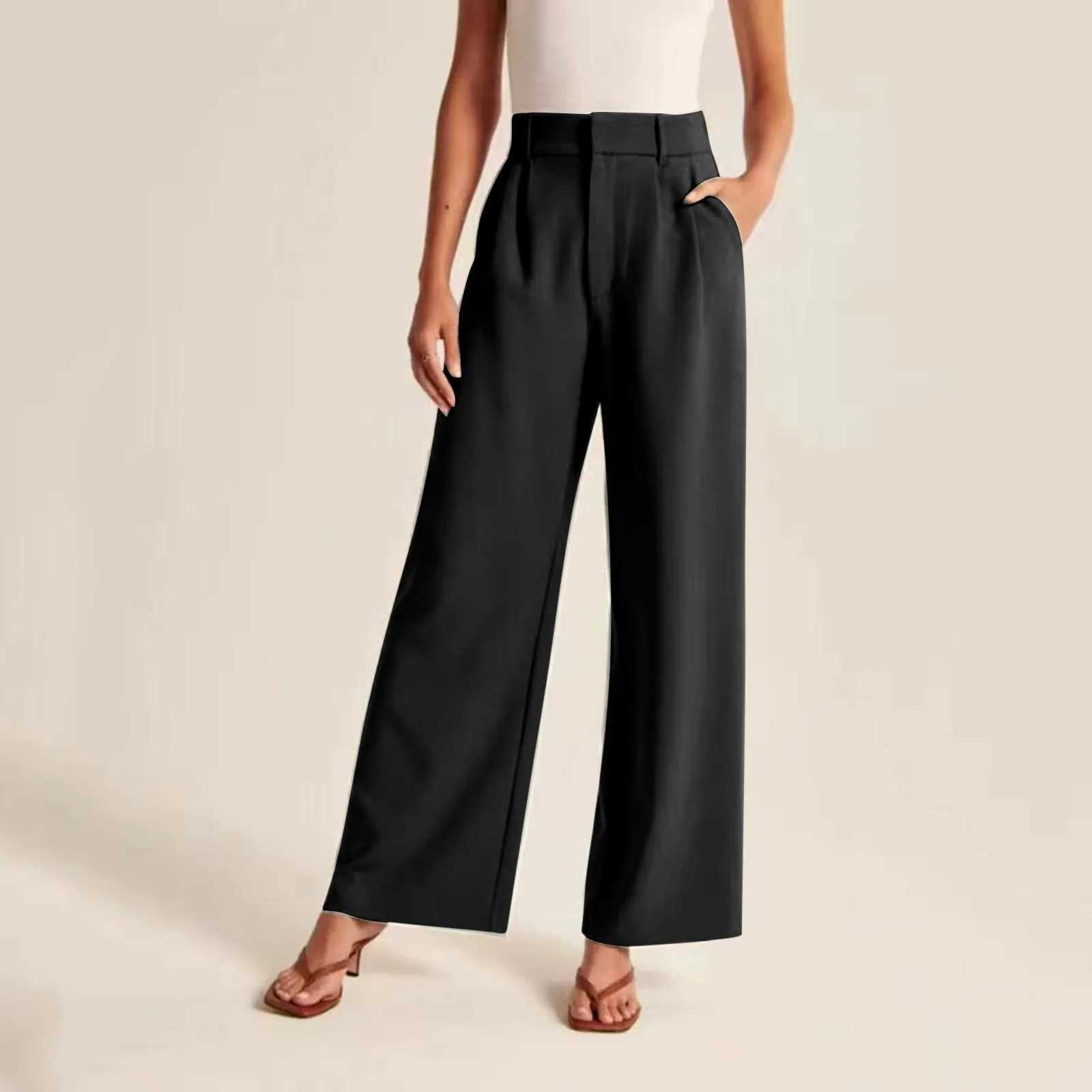 New Loose Women Wide Leg Pants Real Pocket Office Lady Trousers Casual Suit Pants Korean Fashion Tailored Wide Leg Pants 2024X241028