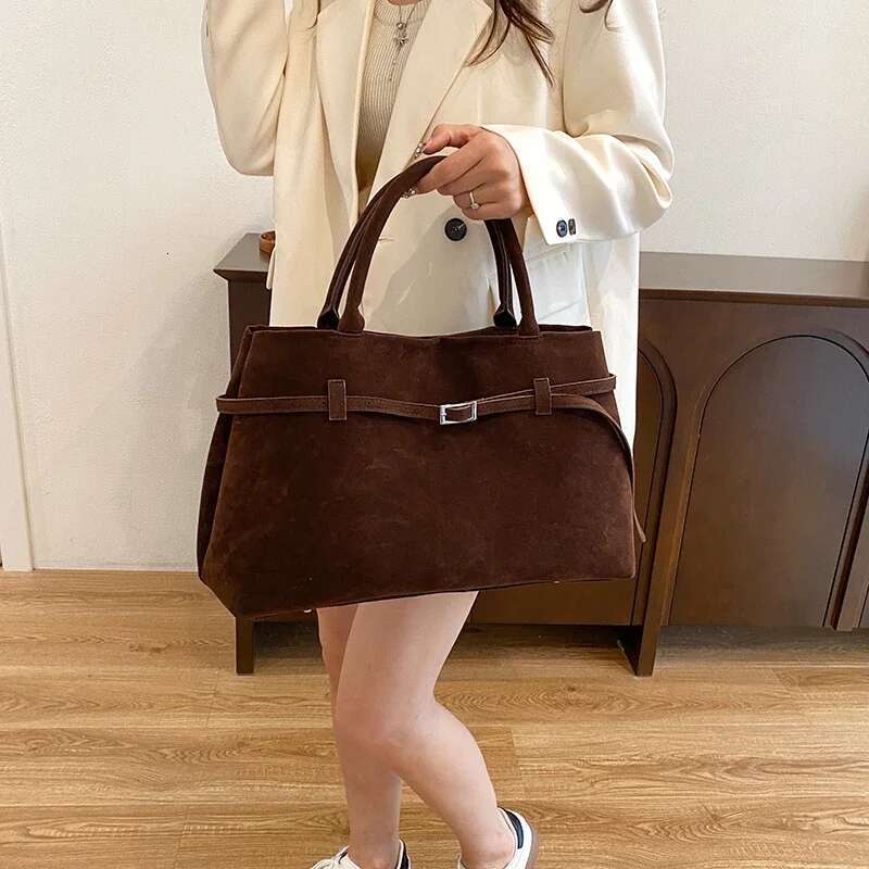 Decorative Buckle Design Solid Faux Suede Handbag Large Capacity Hasp Casual Tote 2025 Hot Sale Bags for Women Bolsas Femininas
