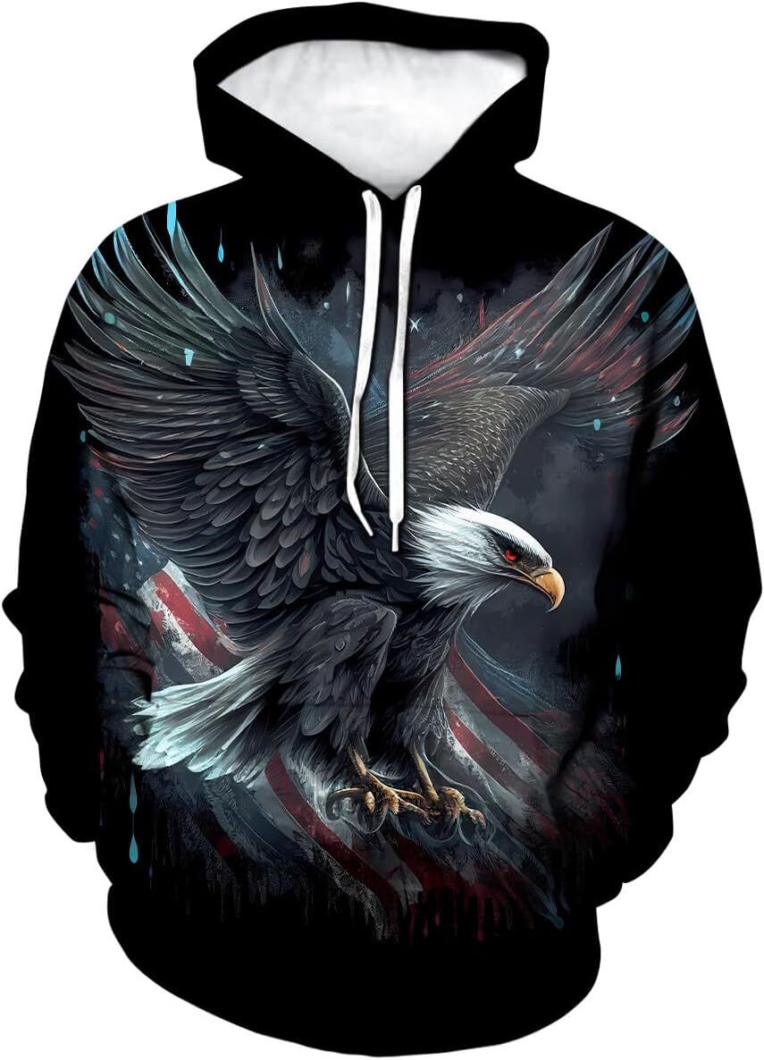 Hoodie for Mens Womens Mens 3D Eagle Print Hoodie - Patriotic Theme, Animal Graphic Sweatshirt Graphic Hoodies sweatshirt Warm and casual