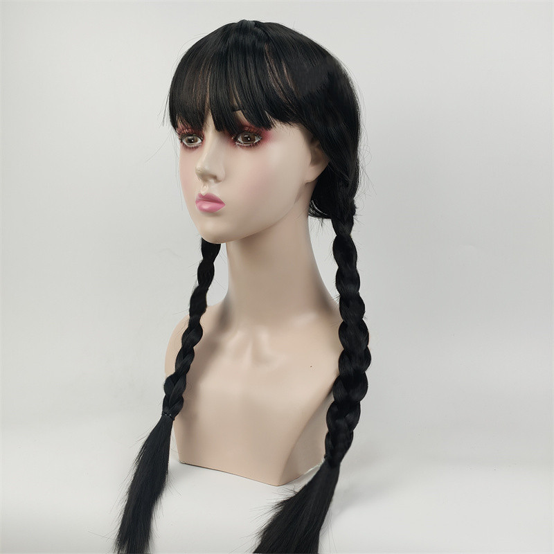 Fashion black wig double ponytail wig cosplay full head set long curly hair