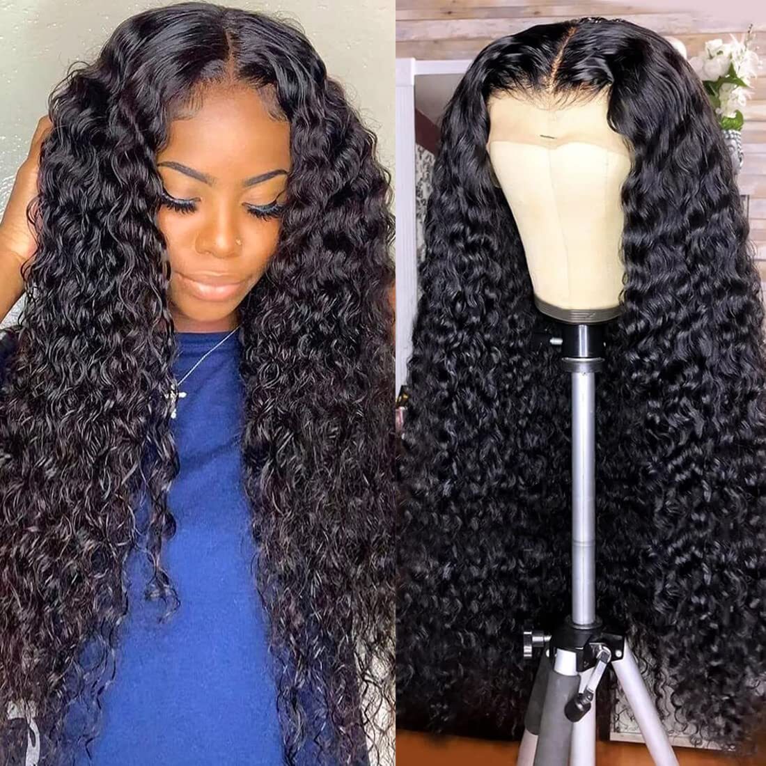 360 Full Wig Curly Human Hair 36 40 Inch 13x6 13x4 HD Lace Frontal Wigs For Women Transparent Water Wave Pre Plucked
