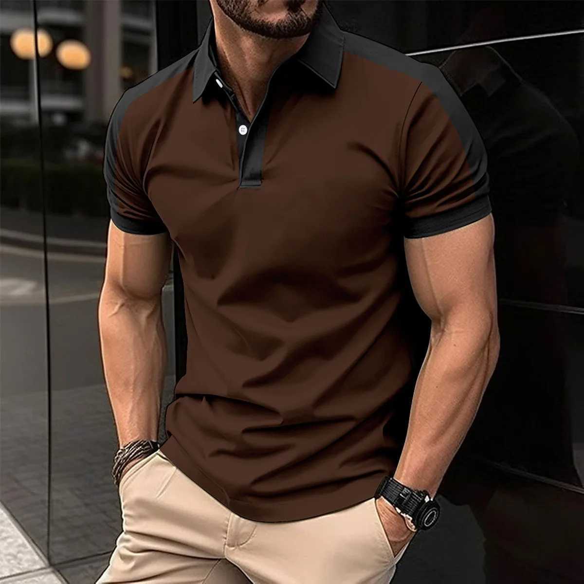 New Cross-border Men Casual POLO Shirt Fashionable Lapel Button Business Color Matching Versatile T-shirt TopXJ250108