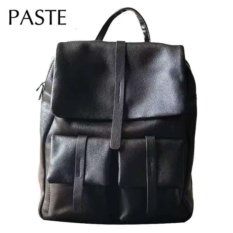New Natural Cowhide 100% Genuine Leather Men And Women Soft Vintage Casual Travel Camping Teenager Backpac Black