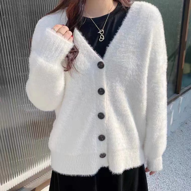 Imitation Mink Fur Sweater Jacket Women S Autumn Winter New Korean Version Loose And Lazy Style V Neck Knitted Cardigan For Women F1028#45