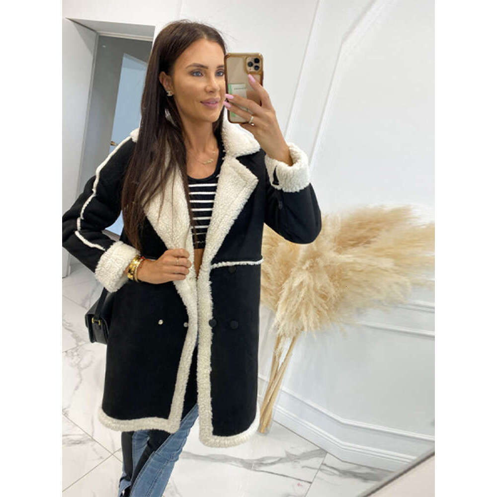 Lambs Wool Coat Women Fleece Jackets Casual Laple Patchwork Thicken Long Sleeve Female Top 2024 Autumn Winter Lady Streetwears