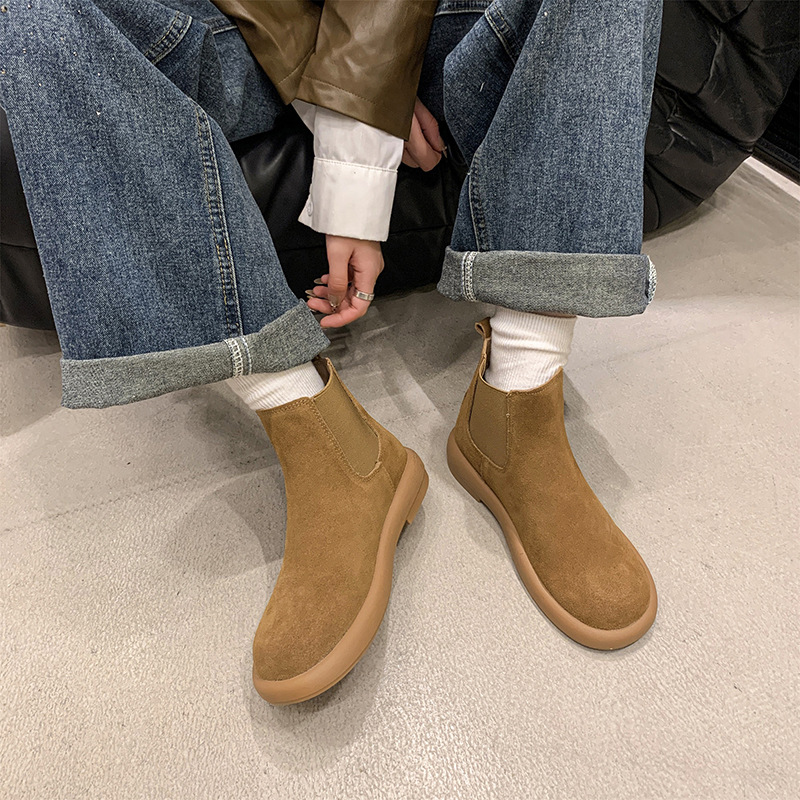 Women Fashion Boots:Retro Style Thick Sole Martin Boots Winter New Trendy Versatile Round Toe,Light Tan/Coffee,Free shipping