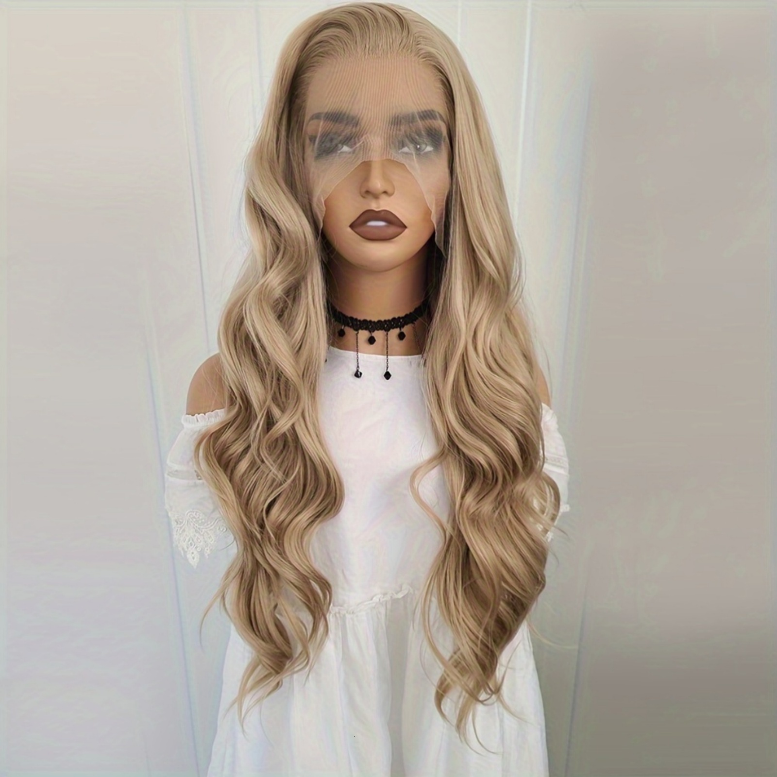 Ash Brown Front Wig Synthetic Hair Loose Body Wave Long Blonde Curly Natural Wavy Colored 13X4 Lace Frontal Wigs for Women
