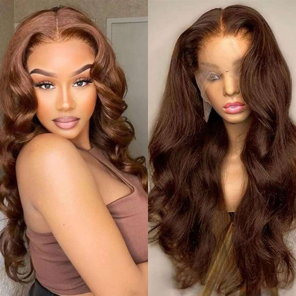 Body Wave Colored Chocolate Brown Human Hair Pre Plucked Closure Wig HD Swiss Lace Front