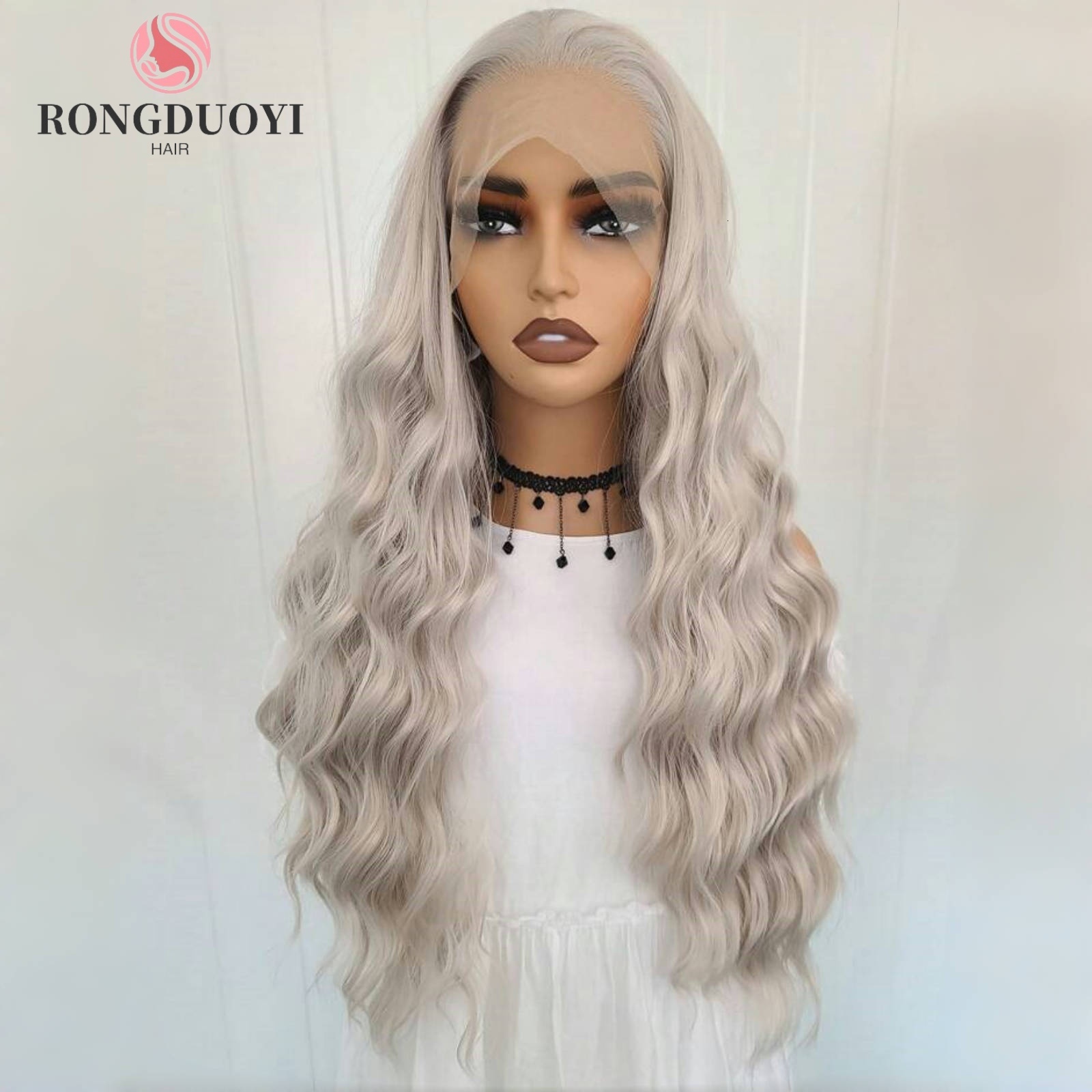 Sier Grey Deep Curly Synthetic Gray Front Wig Natural Wavy Colored Hair 13X4 Lace Frontal Wigs for Women Party