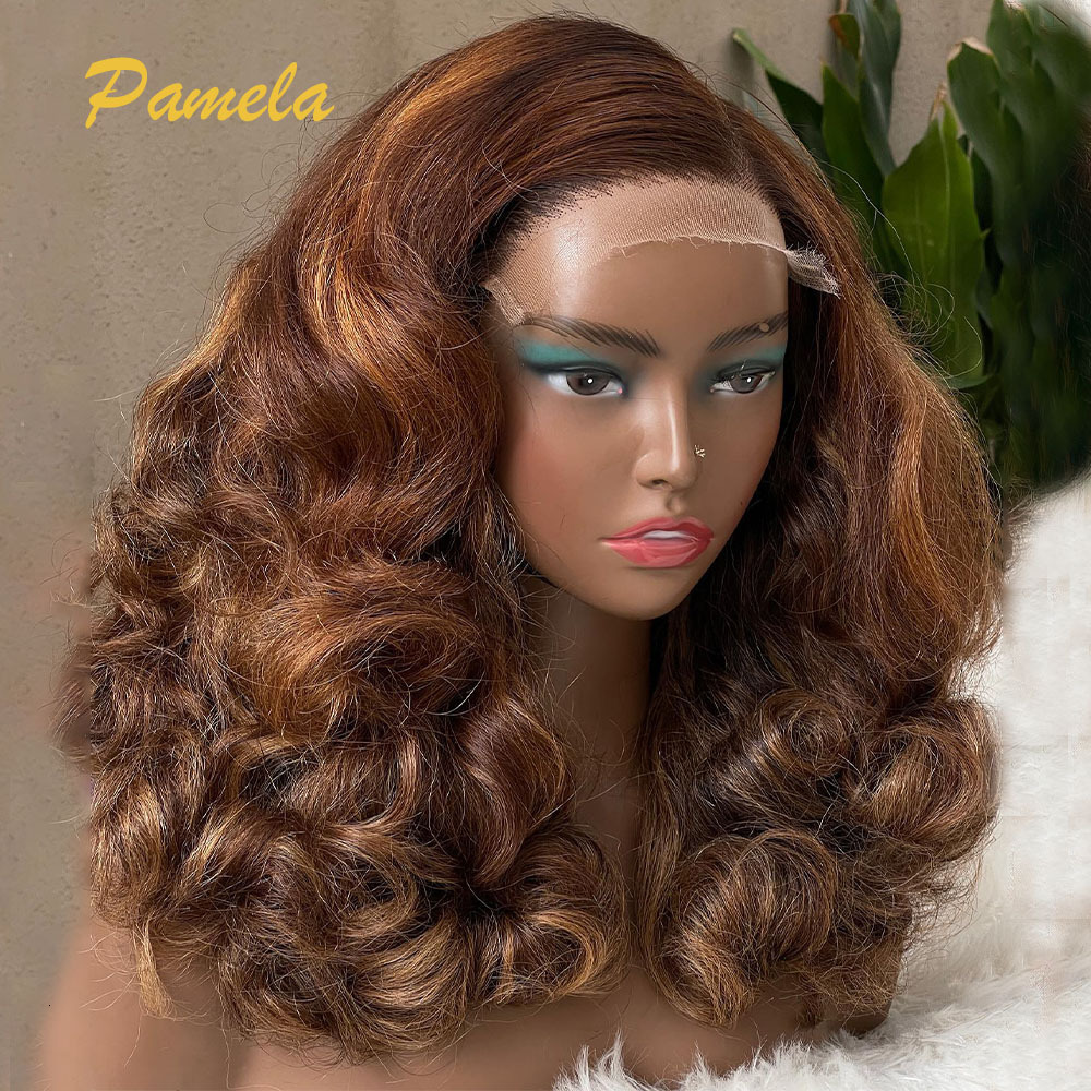 250% Density Honey Blonde Loose Wave Ombre 4/27 Colored 13x6 HD Transparent Lace Front Human Hair Wig Ready To Go