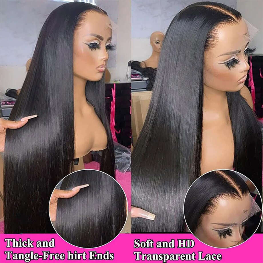 Full Lace Human Hair Wig Bone Straight x Front Transparent Frontal Wigs For Women Closure