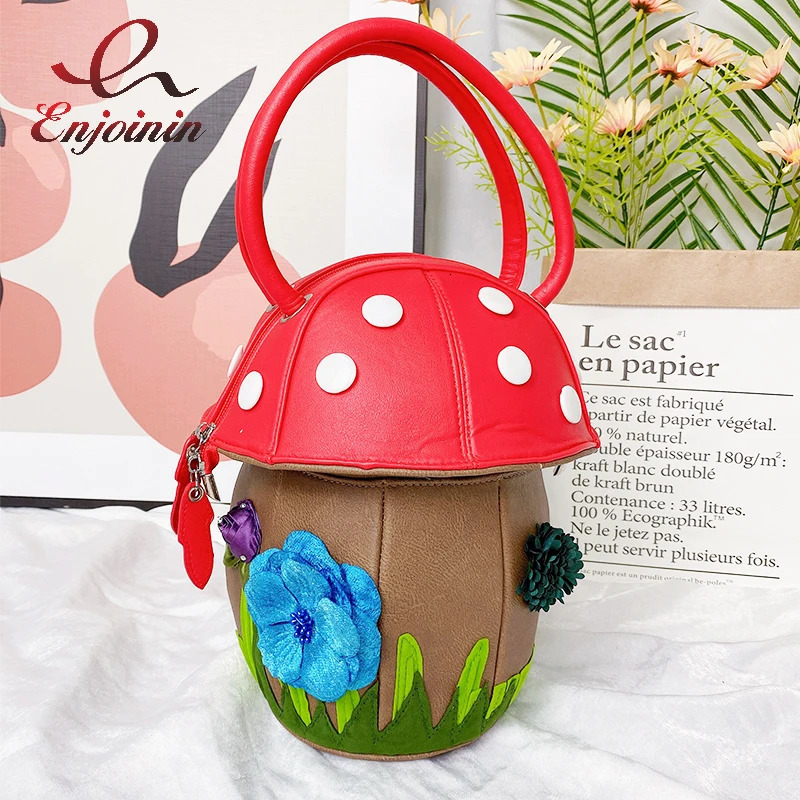 Creative Mushroom Shape Handbags for Women Fashion Purses Cartoon Shoulder Bag Female Crossbody Bags Bucket Bag 241025