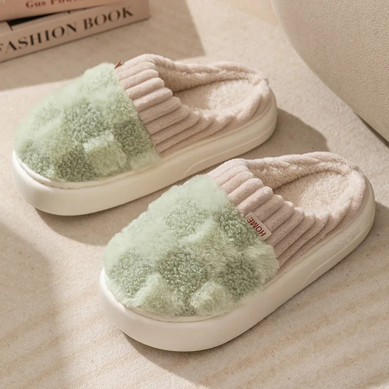 Autum Winter Plush Warm Women Cotton Slippers Casual Indoor Home Toe Wrap Cartoon Slides Men Anti Slip Thick Platform Soft Shoes 241025