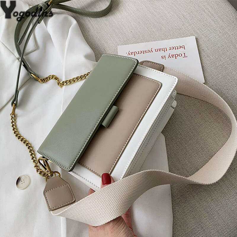 color Contrast Leather Crossbody Bags For Women Travel Handbag Fashion Simple Shoulder Messenger Ladies Small Flap Bag