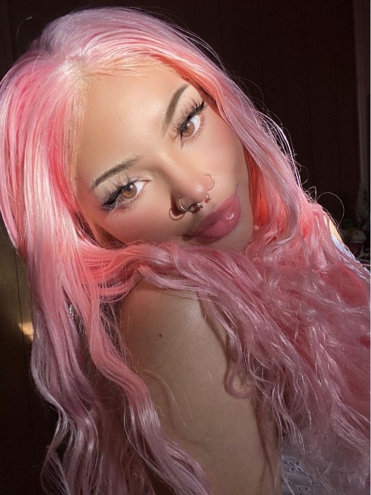 Pastel Pink Long Curly Synthetic Hair Wig Natural Wavy Colored Frontal 13X4 Lace Front Wigs for Women Cosplay