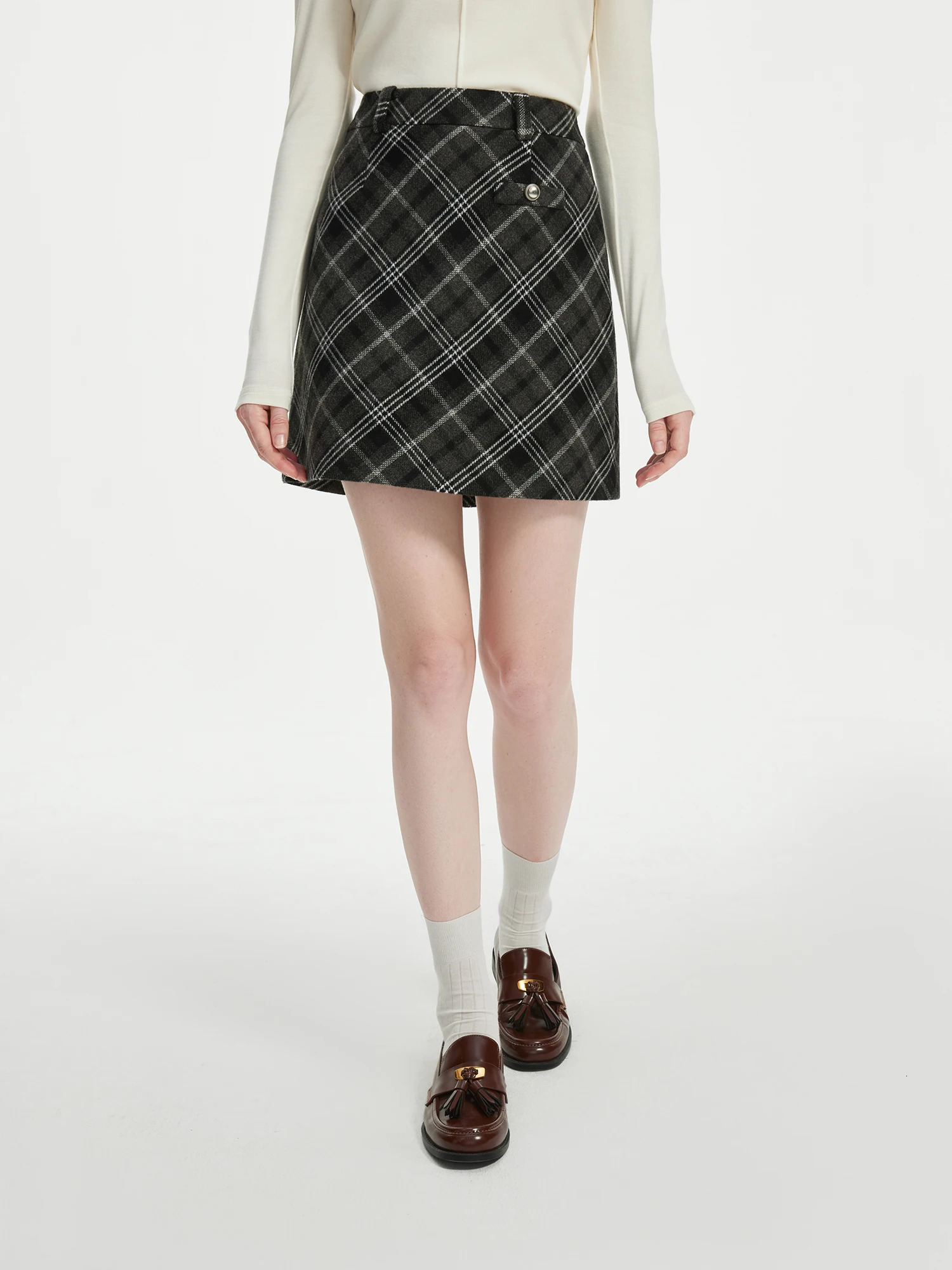 FSLE Office Womens Retro College Style Wool Womens Skiing Autumn/Winter A-line Womens Leisure Skiing 24FS14367 241028