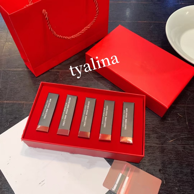 Brand Matte Lipstick Set 5-color Makeup Lipsticks Long Lasting lip Cosmetics Box Kit with gift bag